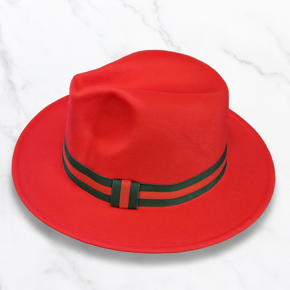“Luxury Inspired Red Fedora Wide Brim, Designer Vibes”